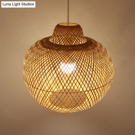 Chinese Bamboo Lantern Pendant Light - Cross Weaving Khaki