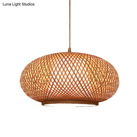 Chinese Bamboo Lantern Pendant Light - Tea Room Fixture With 1 Bulb