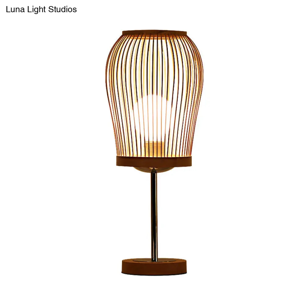 Chinese Bamboo Lantern Task Lighting: Small Beige Desk Lamp For Living Room