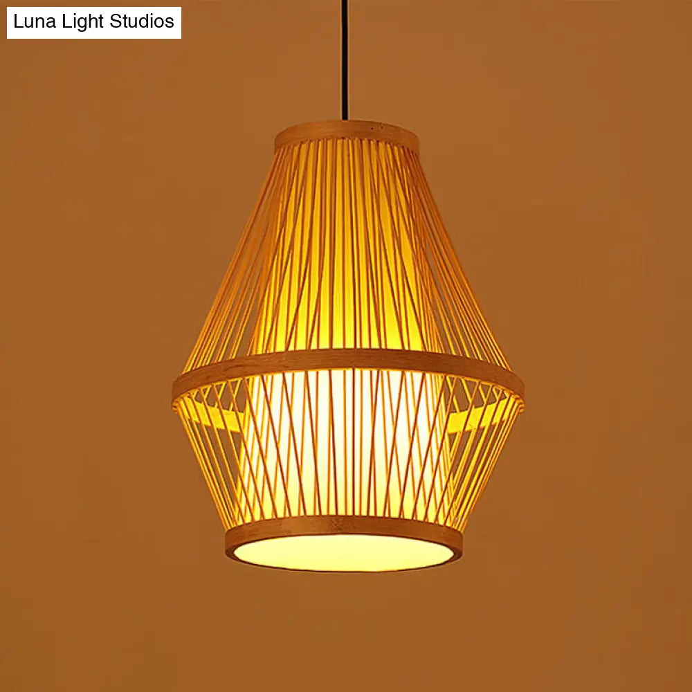 Chinese Bamboo Pendant Light Kit: Teardrop/Bubbling/3-Shade 1-Light Beige Lantern