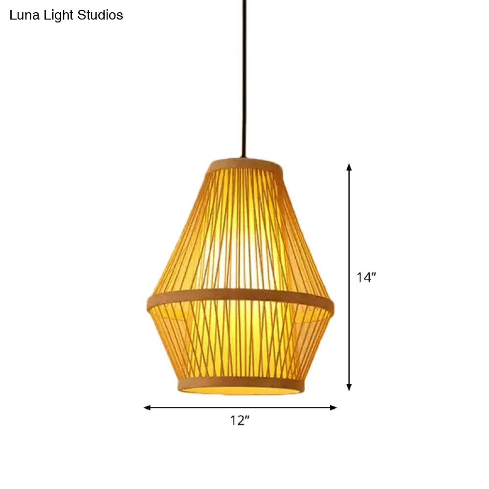 Chinese Bamboo Pendant Light Kit: Teardrop/Bubbling/3-Shade 1-Light Beige Lantern