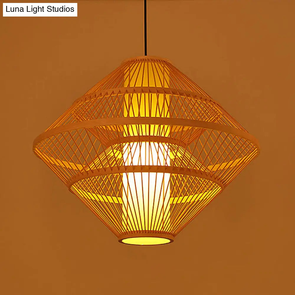 Chinese Bamboo Pendant Light Kit: Teardrop/Bubbling/3-Shade 1-Light Beige Lantern