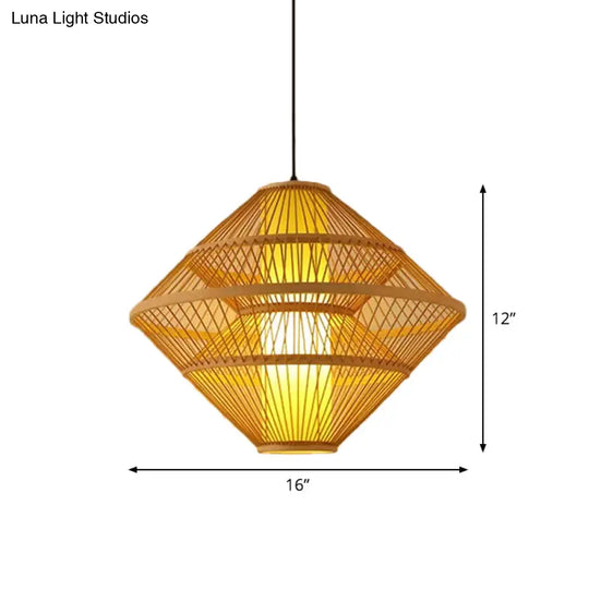 Chinese Bamboo Pendant Light Kit: Teardrop/Bubbling/3-Shade 1-Light Beige Lantern