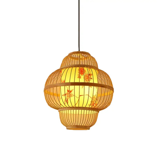 Chinese Bamboo Pendant Light Kit: Teardrop/Bubbling/3-Shade 1-Light Beige Lantern / B