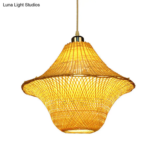 Chinese Bamboo Pendant Lighting: Hand-Woven Ceiling Lamp Beige