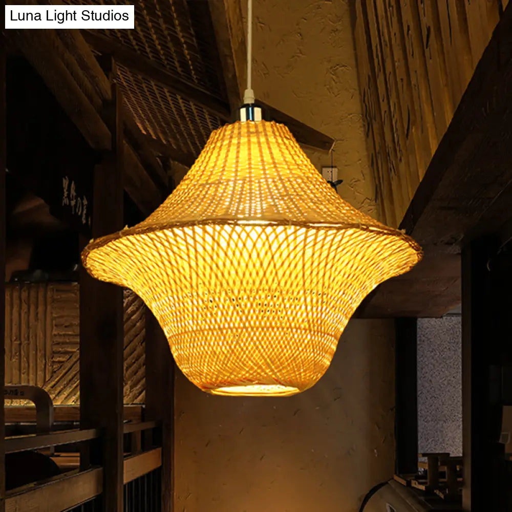 Chinese Bamboo Pendant Lighting: Hand-Woven Ceiling Lamp Beige