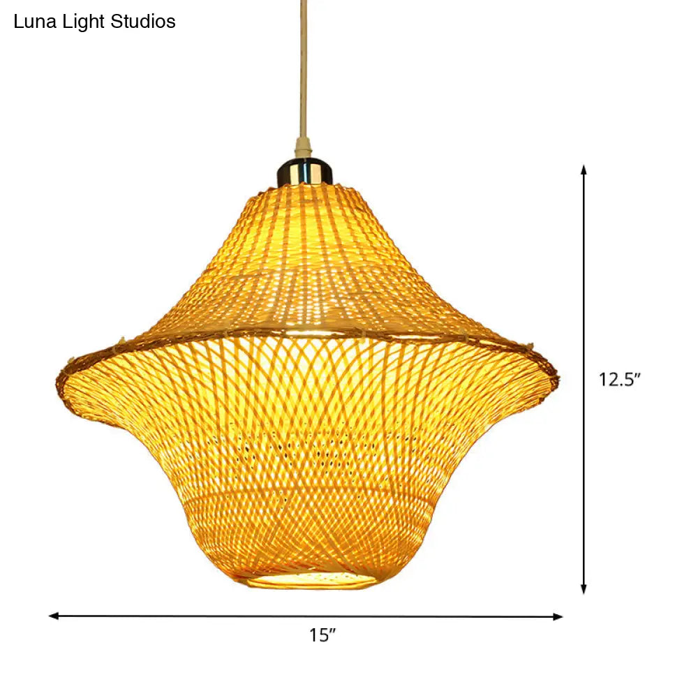 Chinese Bamboo Pendant Lighting: Hand-Woven Ceiling Lamp Beige