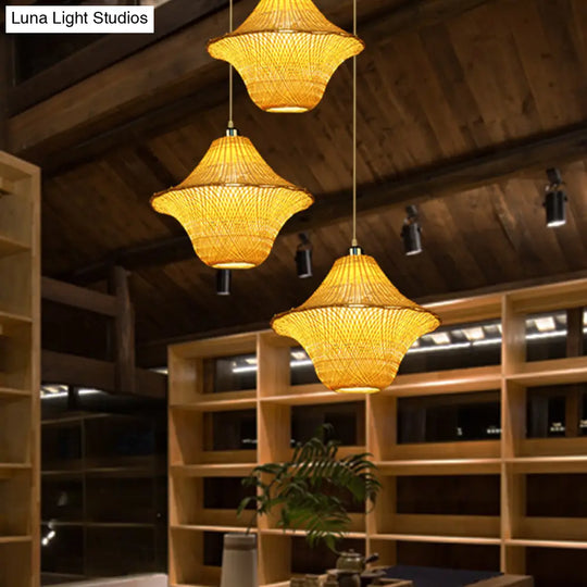 Chinese Bamboo Pendant Lighting: Hand-Woven Ceiling Lamp Beige