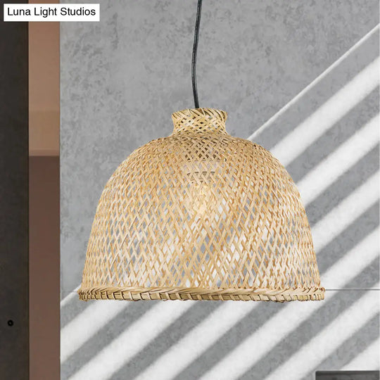 Chinese Bamboo Shade Pendant Light With Down Lighting For Beige Bowl Ceiling