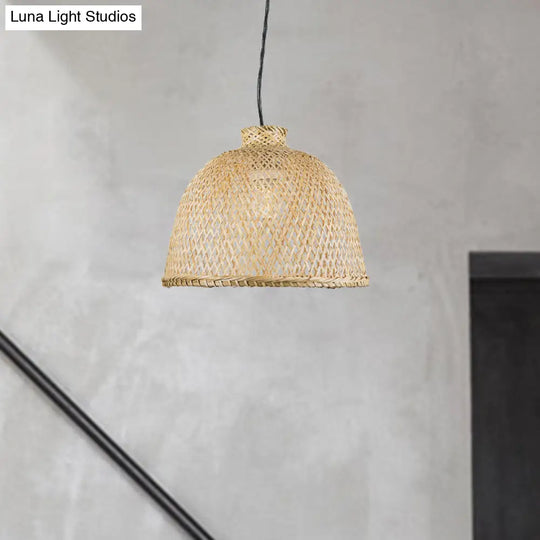 Chinese Bamboo Shade Pendant Light With Down Lighting For Beige Bowl Ceiling