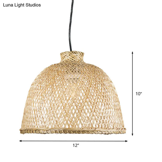 Chinese Bamboo Shade Pendant Light With Down Lighting For Beige Bowl Ceiling