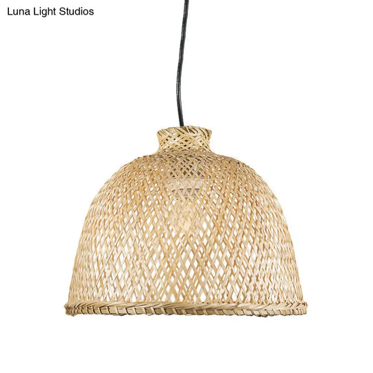 Chinese Bamboo Shade Pendant Light With Down Lighting For Beige Bowl Ceiling