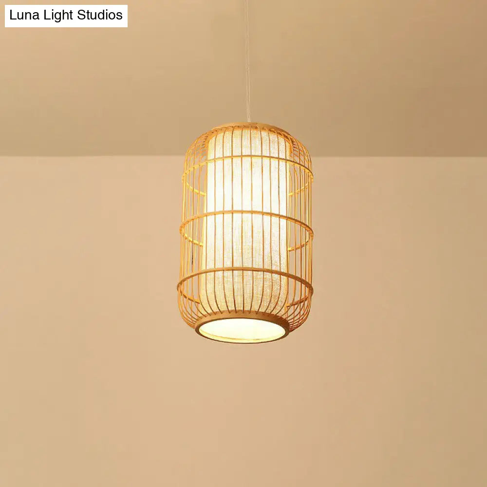 Chinese Bamboo Wood Pendant Lamp - Oval Hanging Ceiling Lantern With Shade Inside