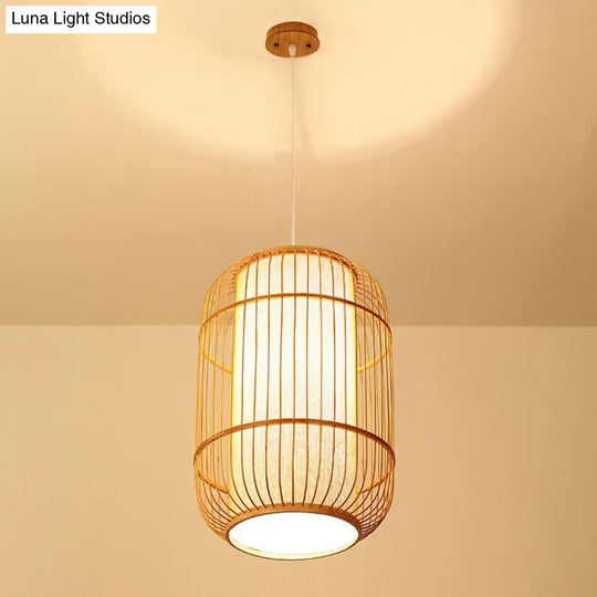 Chinese Bamboo Wood Pendant Lamp - Oval Hanging Ceiling Lantern With Shade Inside