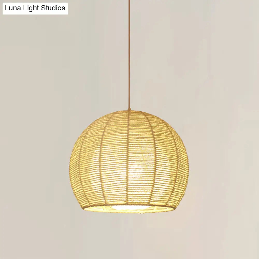 Chinese Beige Bamboo Sphere Ceiling Lamp - 1 Head Hanging Light Fixture