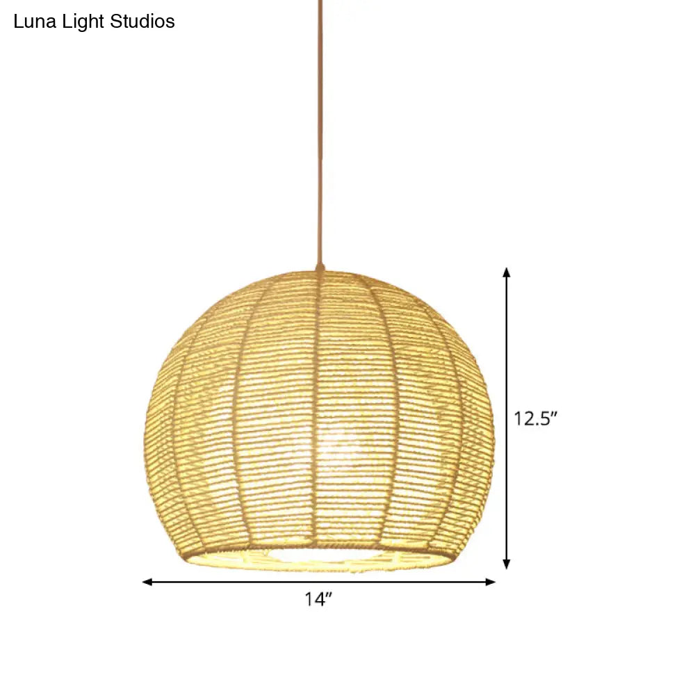 Chinese Beige Bamboo Sphere Ceiling Lamp - 1 Head Hanging Light Fixture