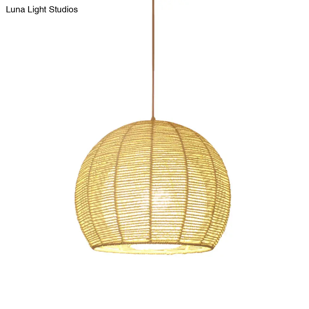 Chinese Beige Bamboo Sphere Ceiling Lamp - 1 Head Hanging Light Fixture