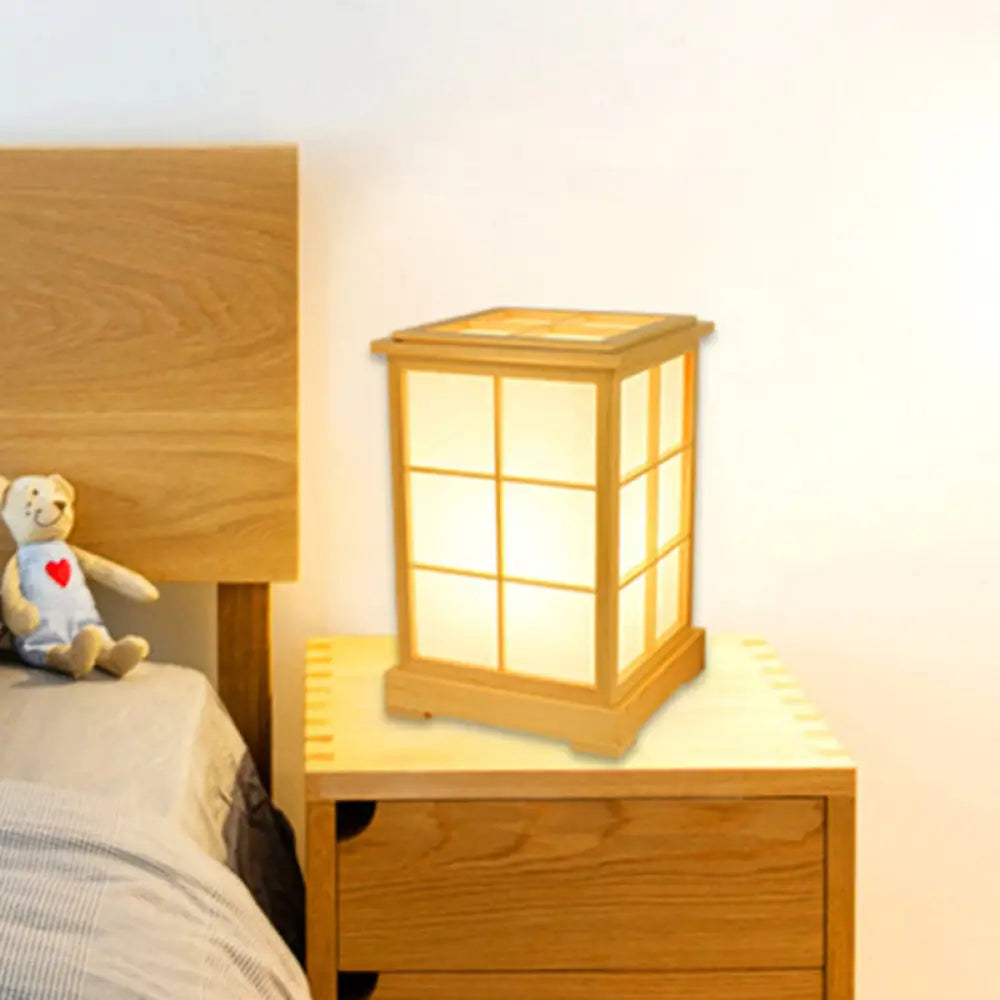 Chinese Beige Wood Table Lamp: Classic Book Reading Light For Bedroom