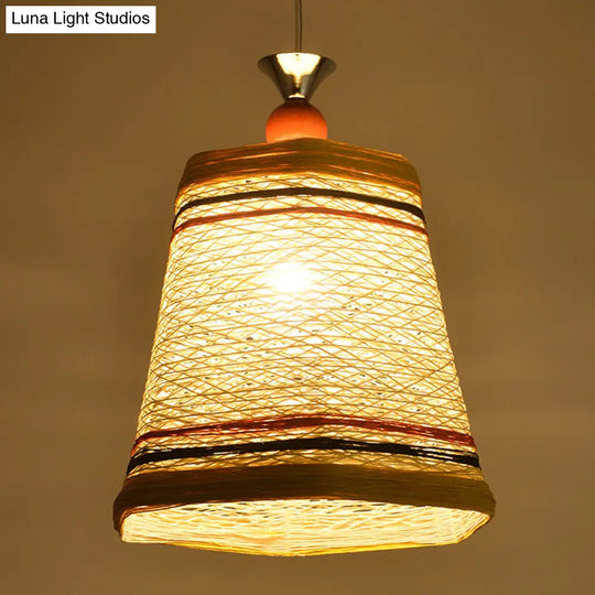 Chinese Bell Pendant Lamp: Rattan Fiber Single Hanging Light For Restaurants