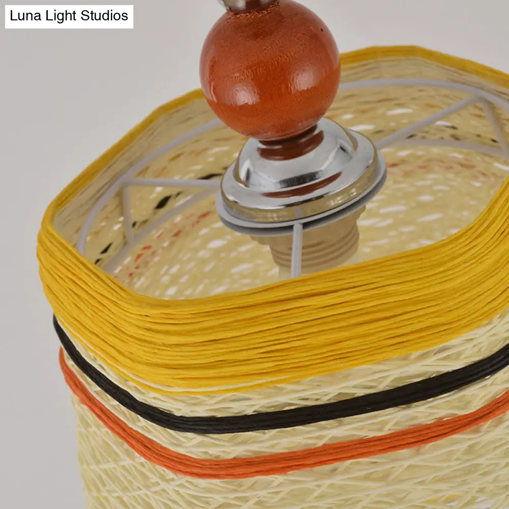 Chinese Bell Pendant Lamp: Rattan Fiber Single Hanging Light For Restaurants