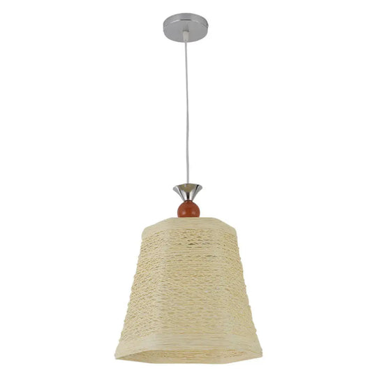 Chinese Bell Pendant Lamp: Rattan Fiber Single Hanging Light For Restaurants Beige