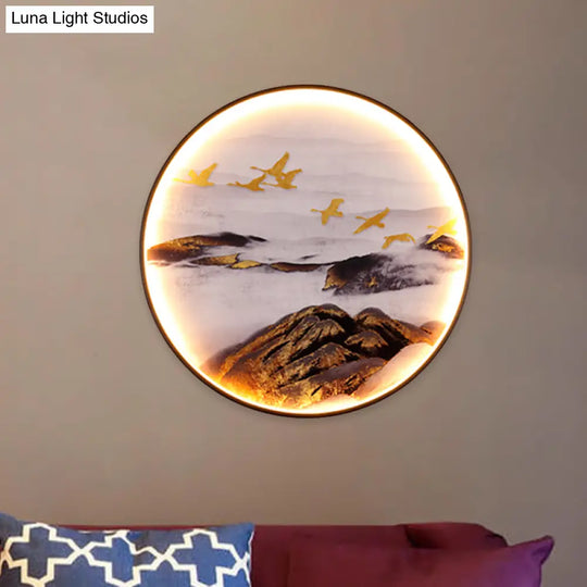 Chinese Birds/Elk Metal Wall Art With Led Lighting - Black Finish