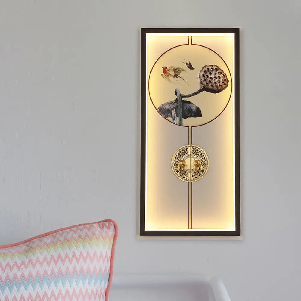 Chinese Black And Gold Led Sconce Light Fixture - Door Lock Wall Mount Mural Lamp