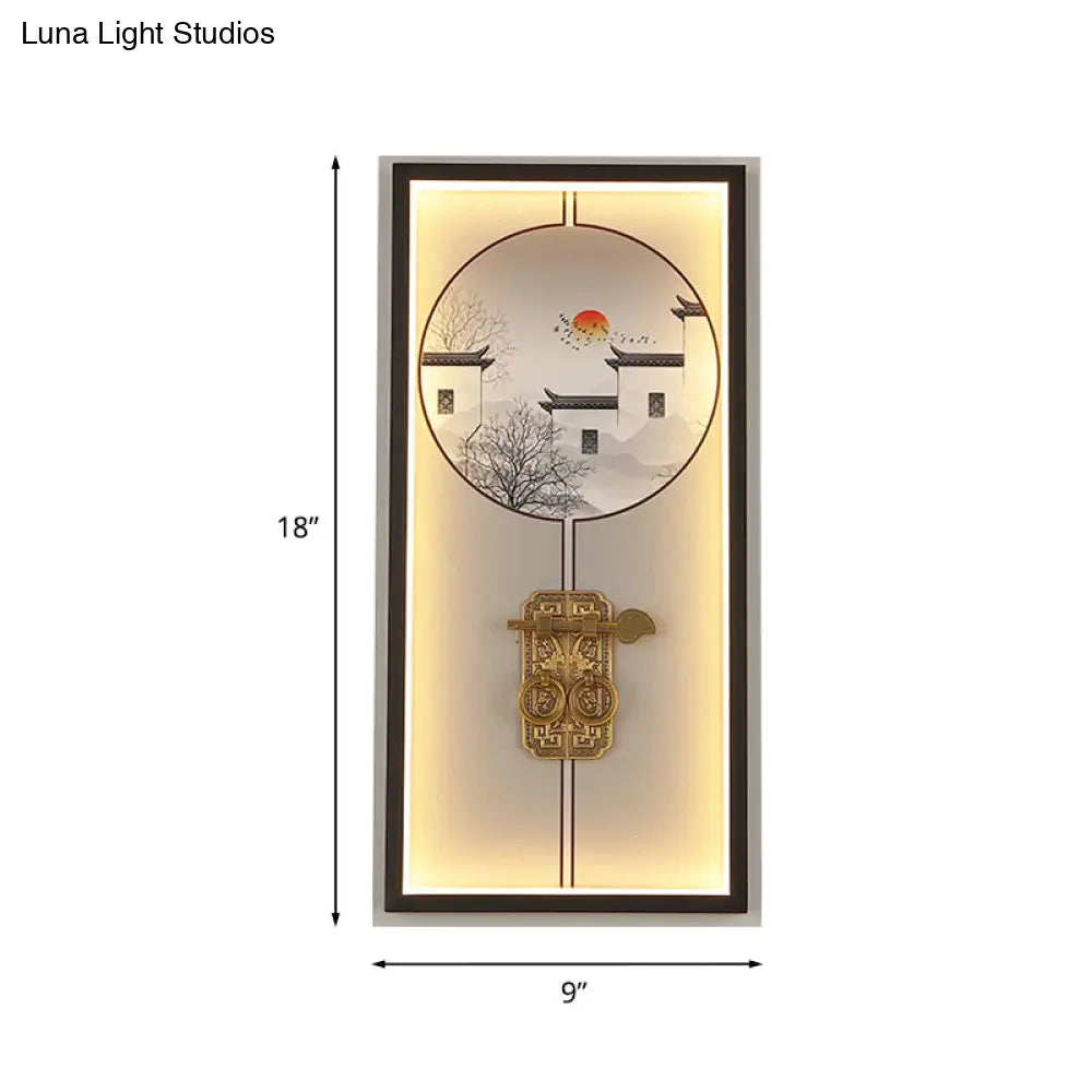 Chinese Black Led Wall Light With Metal House And Door Lock Design For Living Room