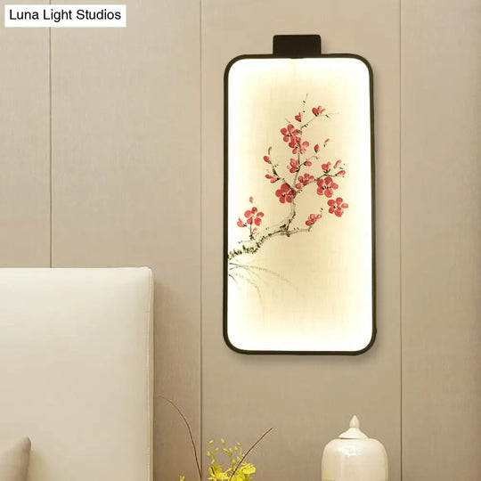 Chinese Black Led Wall Mounted Lotus/Peach Mural Lamp - Bedroom Lighting