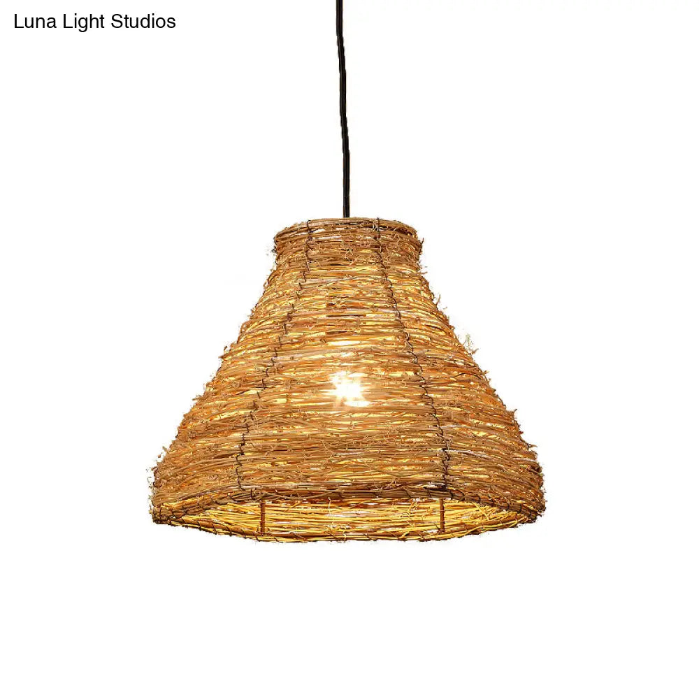 Chinese Flaxen Pendant Light: Bamboo Bell Design For Dining Room