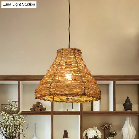 Chinese Flaxen Pendant Light: Bamboo Bell Design For Dining Room