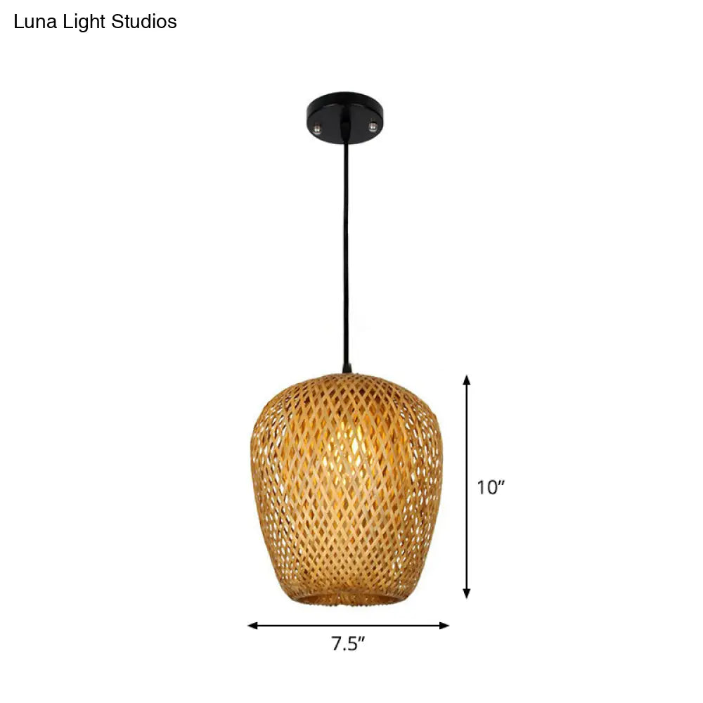 Chinese Hand-Woven Bamboo Pendant Light - Beige