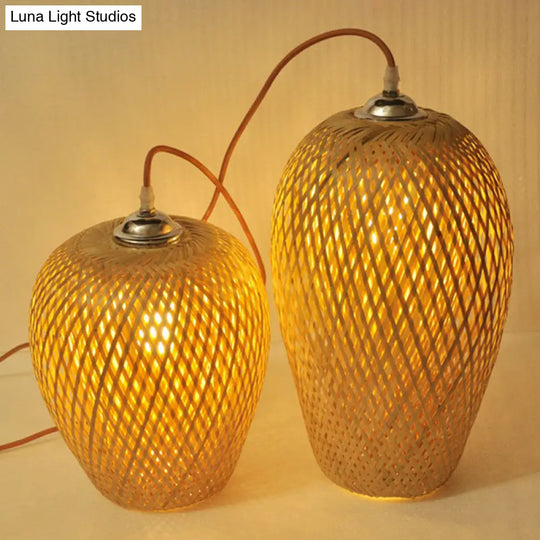 Chinese Hand-Woven Bamboo Pendant Light - Beige