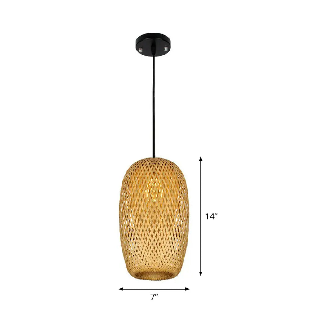 Chinese Hand-Woven Bamboo Pendant Light - Beige / A