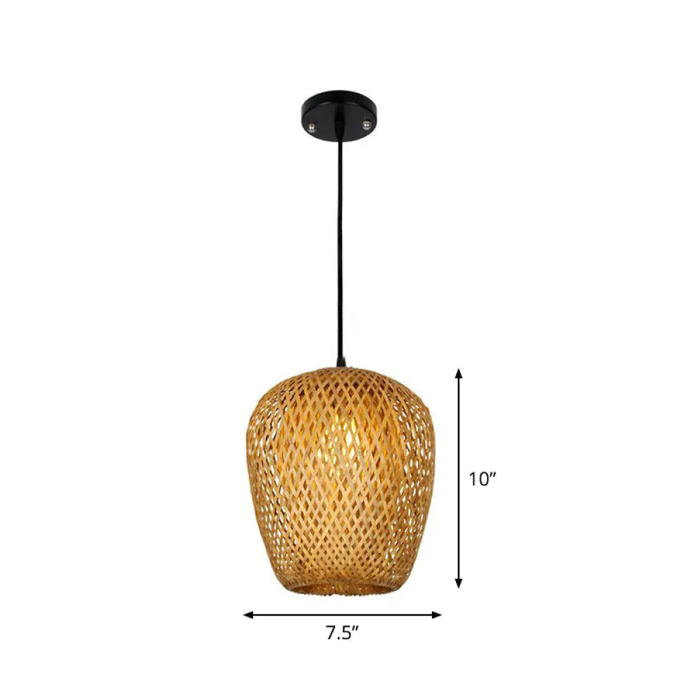 Chinese Hand-Woven Bamboo Pendant Light - Beige / B