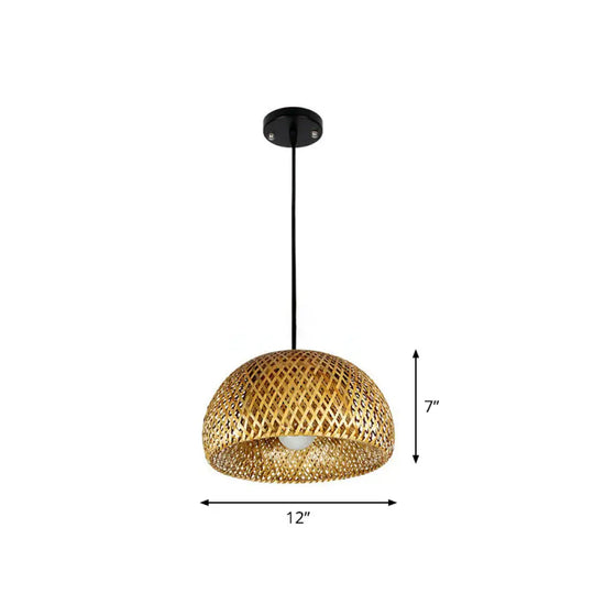 Chinese Hand-Woven Bamboo Pendant Light - Beige / C