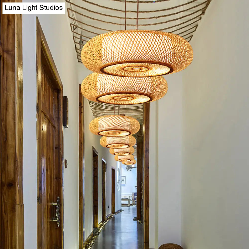 Chinese Handmade Round Bamboo Pendant Light - 18/19.5/31.5 Wide Beige Ceiling Hanging Lamp For