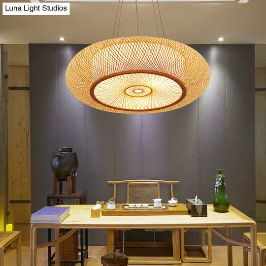 Chinese Handmade Round Bamboo Pendant Light - 18/19.5/31.5 Wide Beige Ceiling Hanging Lamp For