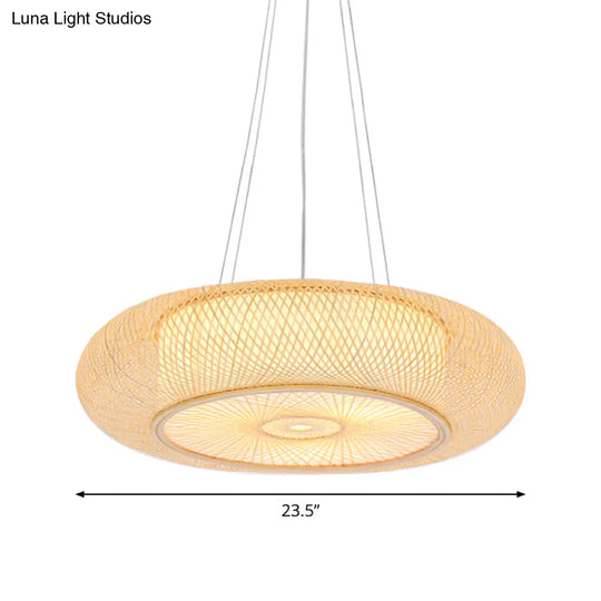 Chinese Handmade Round Bamboo Pendant Light - 18/19.5/31.5 Wide Beige Ceiling Hanging Lamp For