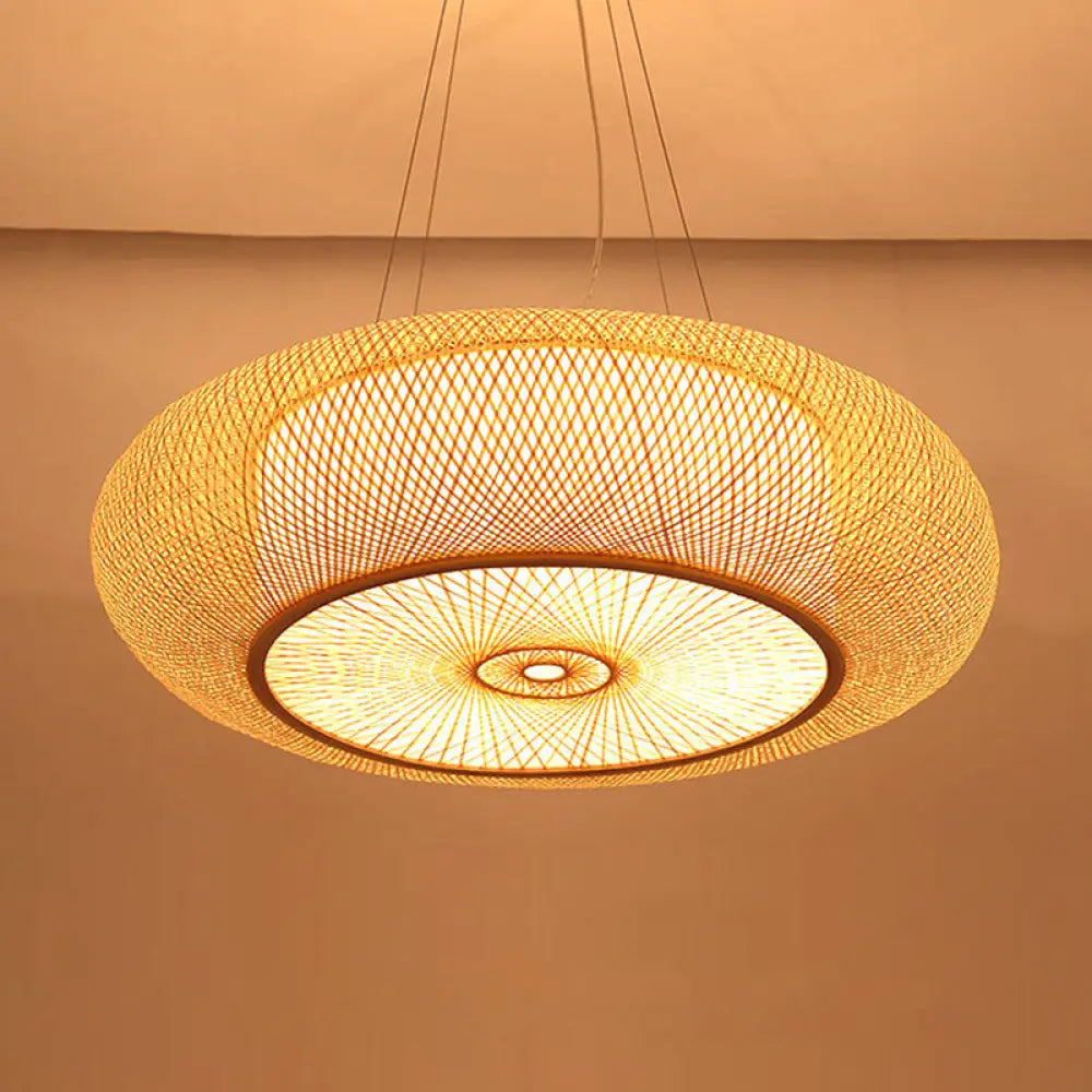 Chinese Handmade Round Bamboo Pendant Light - 18/19.5/31.5 Wide Beige Ceiling Hanging Lamp For