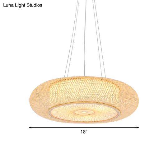 Chinese Handmade Round Bamboo Pendant Light - 18/19.5/31.5 Wide Beige Ceiling Hanging Lamp For