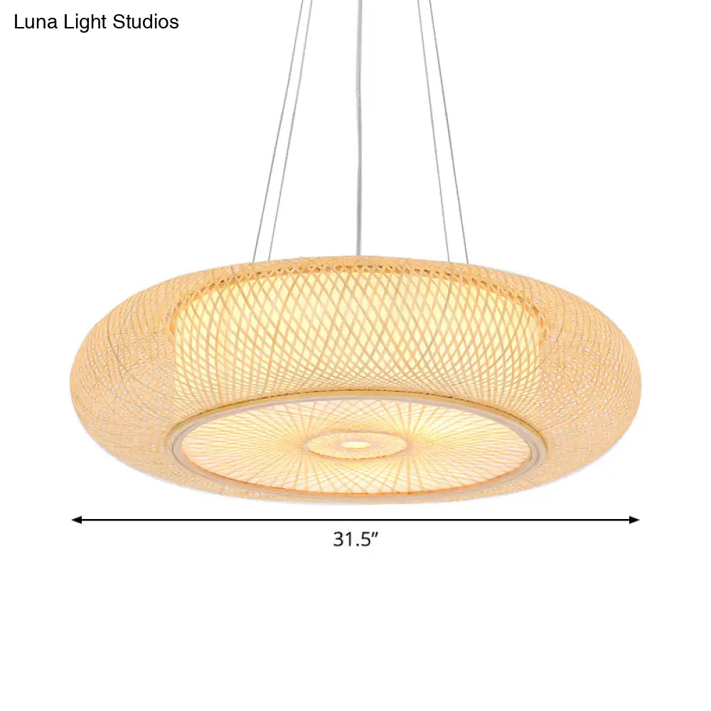 Chinese Handmade Round Bamboo Pendant Light - 18/19.5/31.5 Wide Beige Ceiling Hanging Lamp For