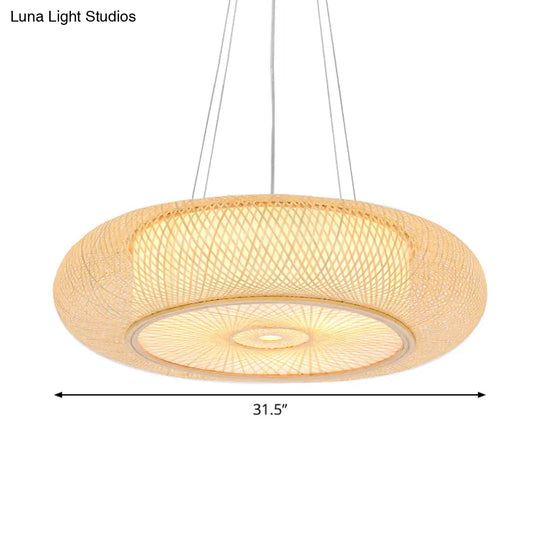 Chinese Handmade Round Bamboo Pendant Light - 18/19.5/31.5 Wide Beige Ceiling Hanging Lamp For