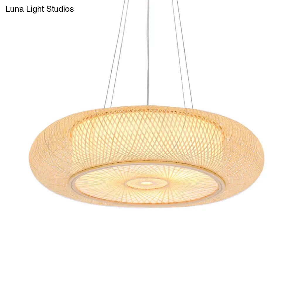 Chinese Handmade Round Bamboo Pendant Light - 18/19.5/31.5 Wide Beige Ceiling Hanging Lamp For