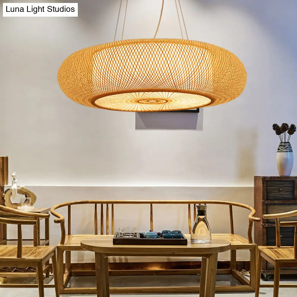 Chinese Handmade Round Bamboo Pendant Light - 18/19.5/31.5 Wide Beige Ceiling Hanging Lamp For