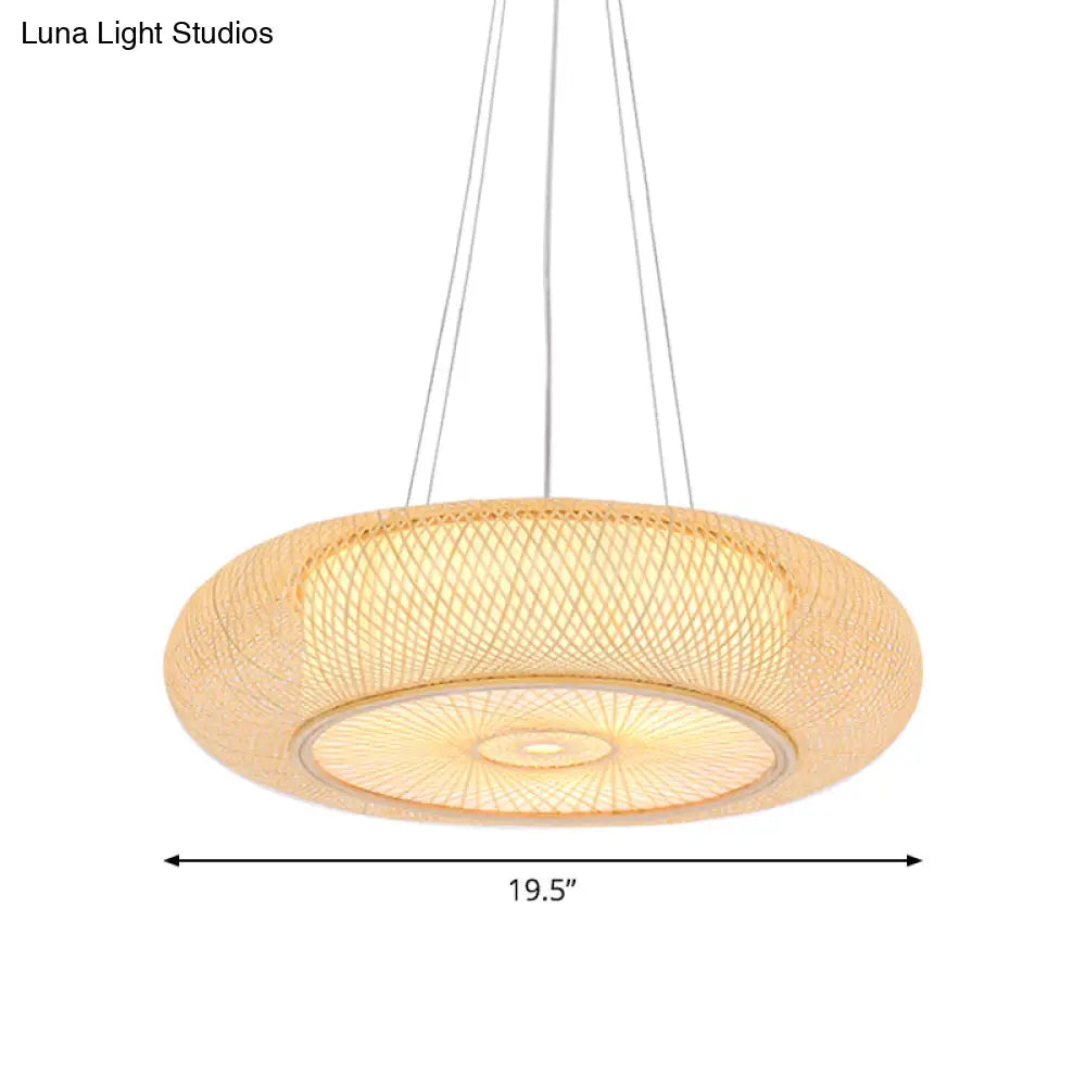 Chinese Handmade Round Bamboo Pendant Light - 18/19.5/31.5 Wide Beige Ceiling Hanging Lamp For