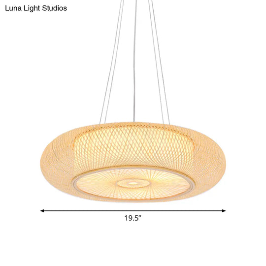 Chinese Handmade Round Bamboo Pendant Light - 18/19.5/31.5 Wide Beige Ceiling Hanging Lamp For