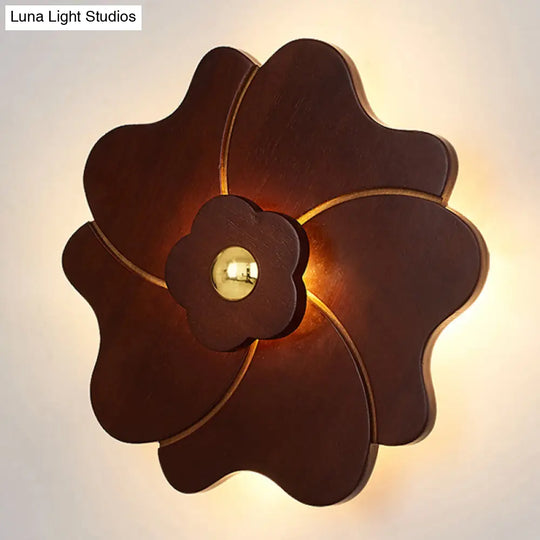 Chinese-Inspired Flower-Shaped Wooden Sconce: Decorative Wall Lighting For Bedroom/ Tearoom