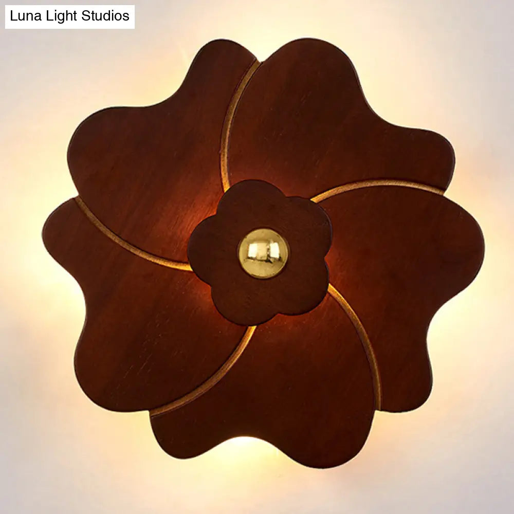 Chinese-Inspired Flower-Shaped Wooden Sconce: Decorative Wall Lighting For Bedroom/ Tearoom