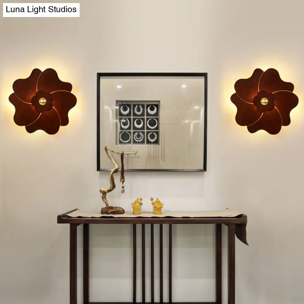 Chinese-Inspired Flower-Shaped Wooden Sconce: Decorative Wall Lighting For Bedroom/ Tearoom